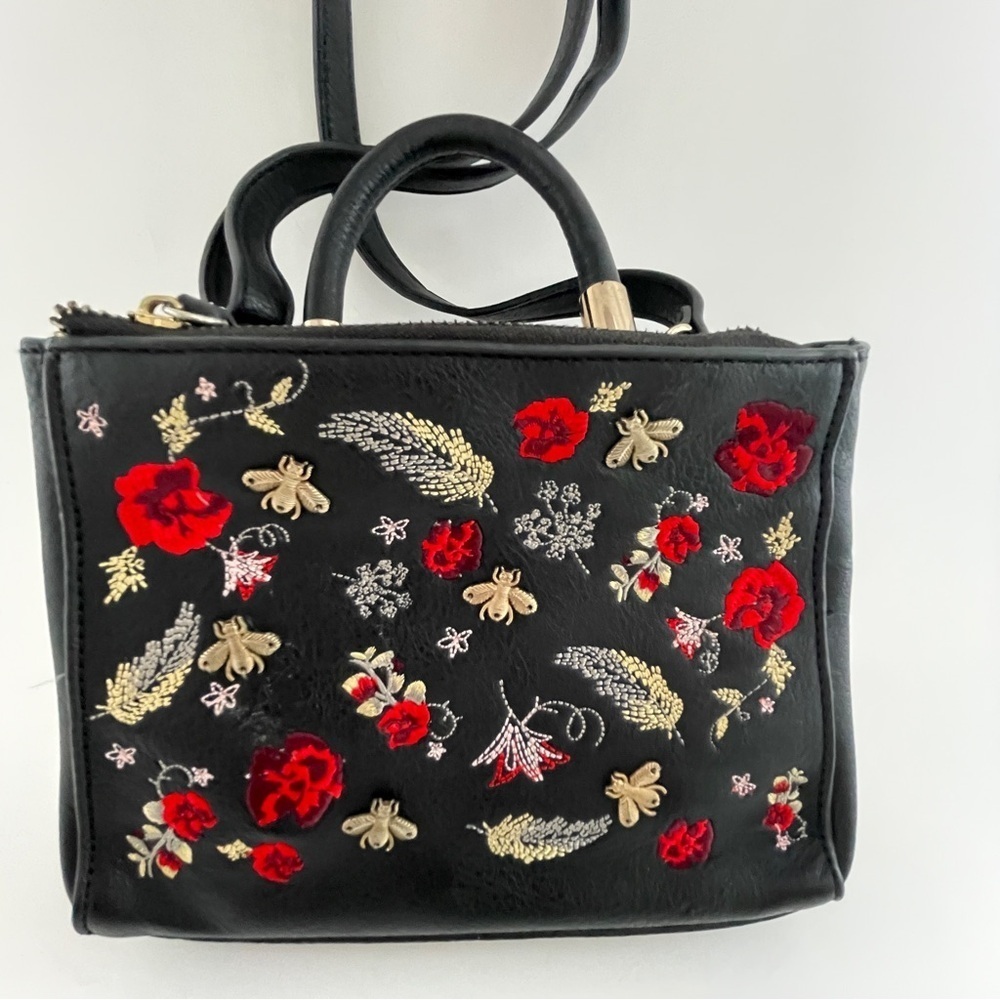 Call It Spring Black and Red Mini Bag with Embroidered Design